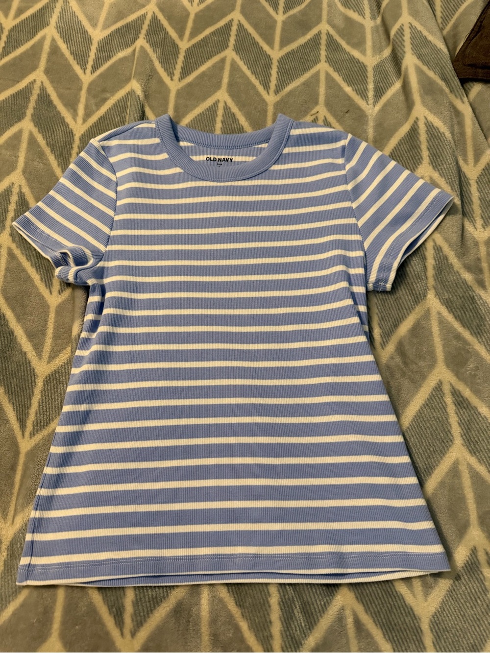 Old Navy Light Blue and White Striped Short Sleeve Tee